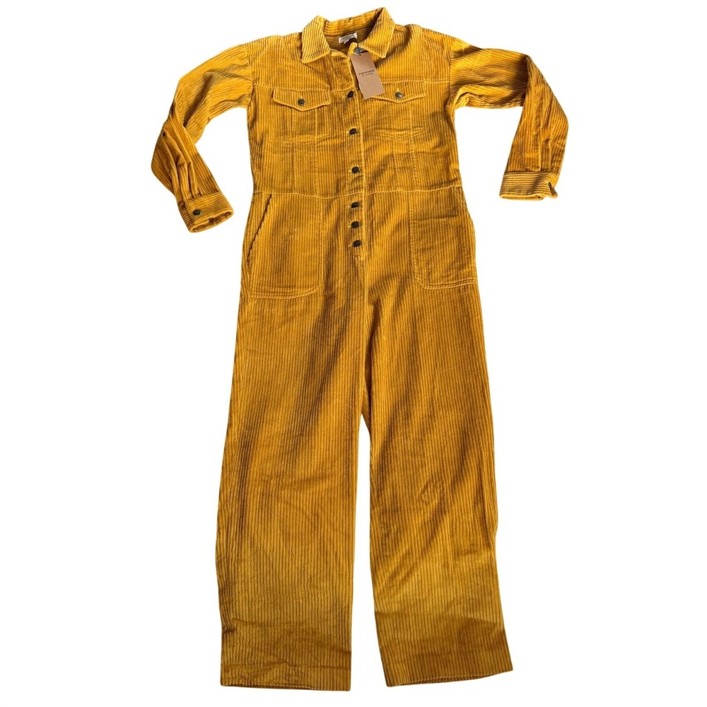Parisienne et Alors Corduroy Jumpsuit Mustard Yellow 38 Long Sleeve Utility Boho - Picture 7 of 7